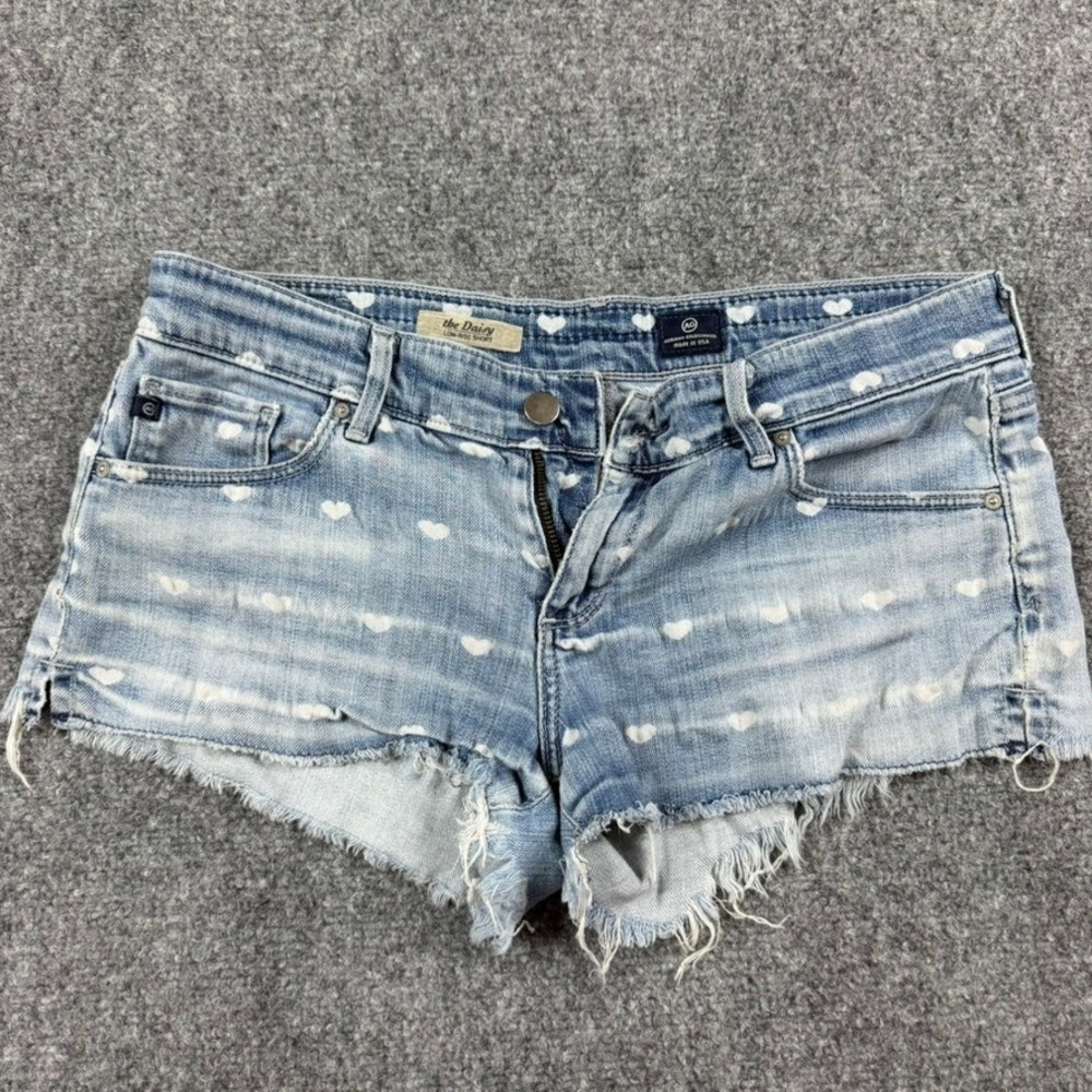 AG Adriano Goldschmied The Daisy Shorts Womens 28 Blue Heart Print Low Rise Raw